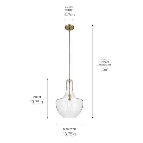KICHLER Everly 19.75" 1 Light Bell Pendant Clear Glass Natural Brass