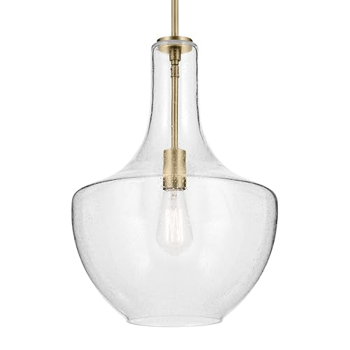 KICHLER Everly 19.75" 1 Light Bell Pendant Clear Glass Natural Brass