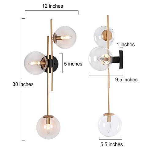 Classy Leaves Bathroom Vanity Light, Gold Bathroom Light Fixtures, 3-Light Black and Gold Vanity Lights for Bedroom & Hallway, 30’’ L x 9.5’’ W x 12’’ H
