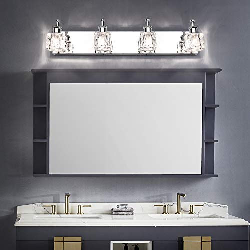 PRESDE 4 Lights Bathroom Light Fixtures Over Mirror Crystal Modern Vanity Light for Bathroom LED Chrome Bath Wall Lighting