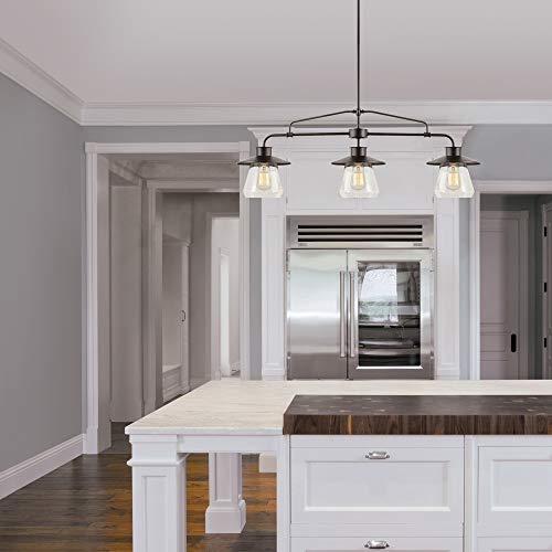 Globe Electric 64845 Nate 3-Light Pendant, Oil Rubbed Bronze, Clear Glass Shades, Bulb Not Included