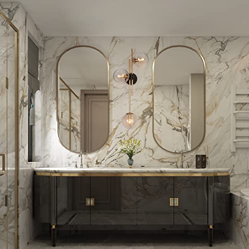 Classy Leaves Bathroom Vanity Light, Gold Bathroom Light Fixtures, 3-Light Black and Gold Vanity Lights for Bedroom & Hallway, 30’’ L x 9.5’’ W x 12’’ H