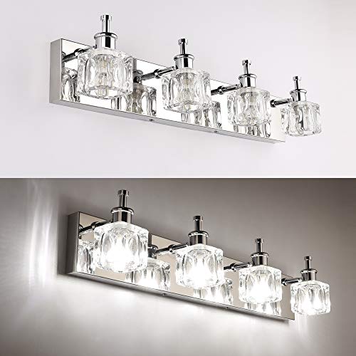 PRESDE 4 Lights Bathroom Light Fixtures Over Mirror Crystal Modern Vanity Light for Bathroom LED Chrome Bath Wall Lighting