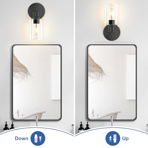 GORDNWE 1-Light Bathroom Wall Sconce, Matte Black Vanity Light, Modern Wall Light Fixture with Clear Glass Shade and E26 Bulb Base, Wall Lamp Wall Mount Light Fixtures for Mirror, Bedroom, Hallway