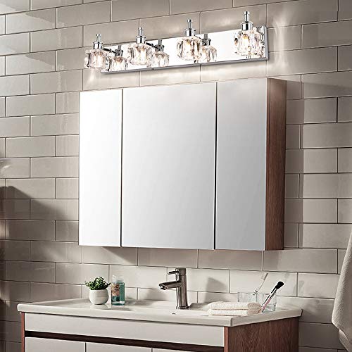 PRESDE 4 Lights Bathroom Light Fixtures Over Mirror Crystal Modern Vanity Light for Bathroom LED Chrome Bath Wall Lighting
