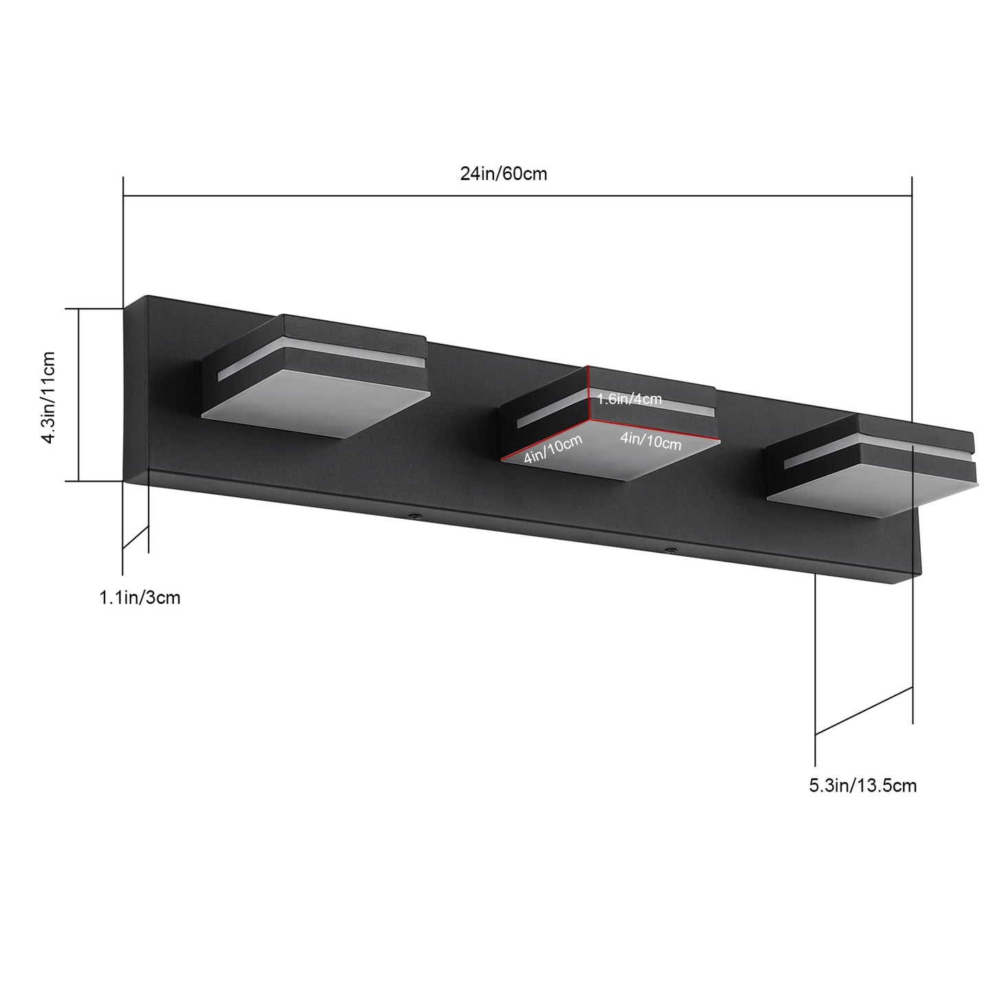 SineRise LED Modern Bathroom Vanity Light Fixtures (3-Light, 24-Inch), Matte Black Modern Acrylic Bathroom Wall Lighting Fixtures Over Mirror (Cool White 6000K)