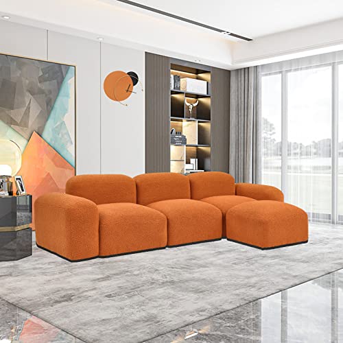 GNIXUU Modular Sectional Sofa, 94.5" Convertible L-Shaped Couch for Living Room, Modern Minimalist Teddy Sherpa Cloud Couches with 2 Comfy Pillows, Orange