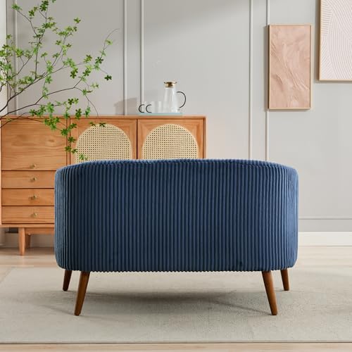 YINFITIN 50.8" Minimalist Modern Sofa Couch, Corduroy 2-Seat Upholstered Sofa, Comfy Loveseat with Curved Armrest&Solid Wood Legs for Apartment Bedroom Small Space Office Studio, Navy