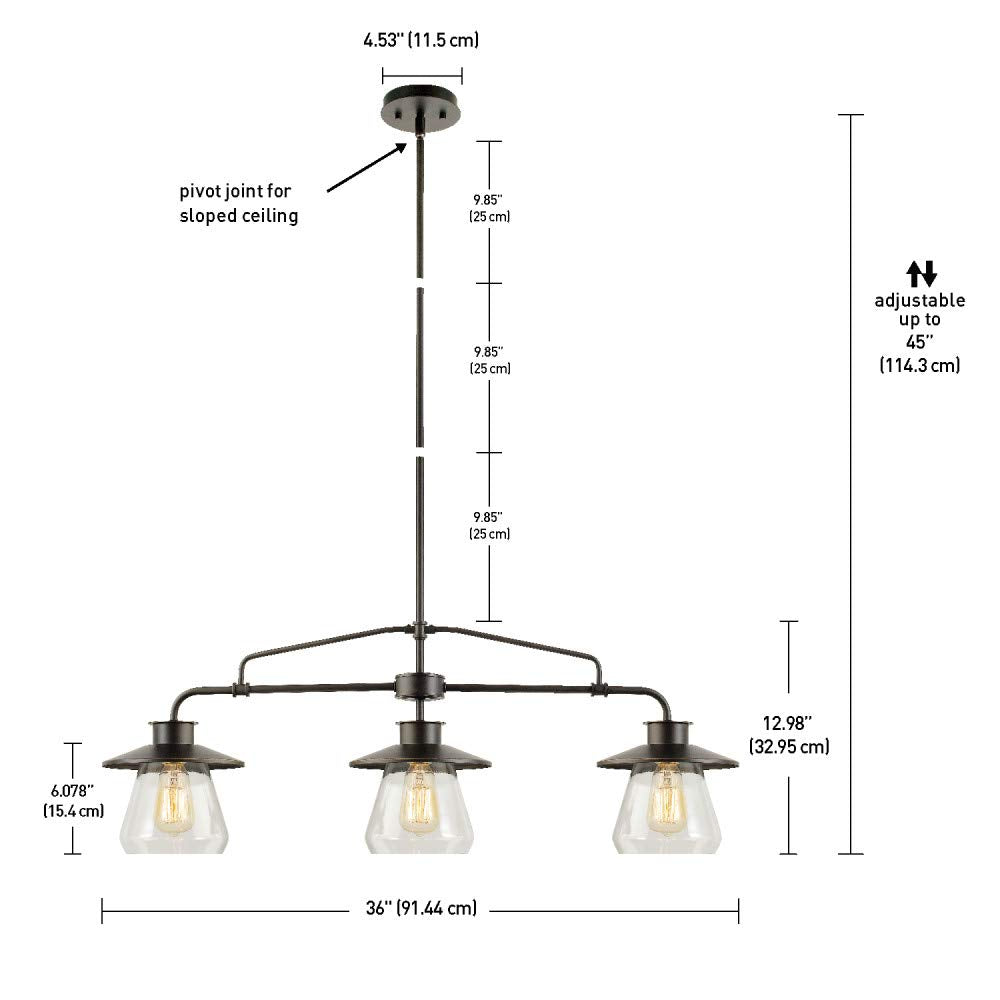 Globe Electric 64845 Nate 3-Light Pendant, Oil Rubbed Bronze, Clear Glass Shades, Bulb Not Included