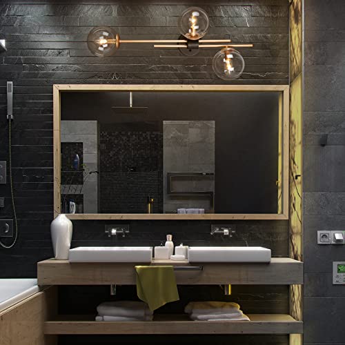 Classy Leaves Bathroom Vanity Light, Gold Bathroom Light Fixtures, 3-Light Black and Gold Vanity Lights for Bedroom & Hallway, 30’’ L x 9.5’’ W x 12’’ H