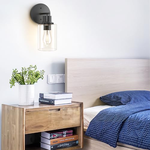 GORDNWE 1-Light Bathroom Wall Sconce, Matte Black Vanity Light, Modern Wall Light Fixture with Clear Glass Shade and E26 Bulb Base, Wall Lamp Wall Mount Light Fixtures for Mirror, Bedroom, Hallway