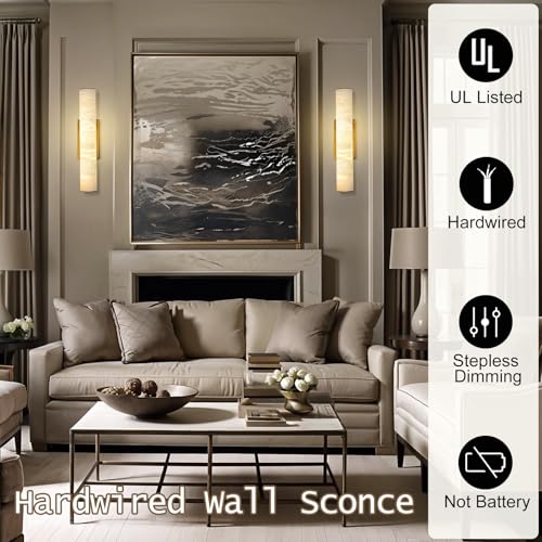 Alabaster Wall Sconces, 20" Brass Wall Sconce, Modern Bathroom Sconces, Indoor Gold Wall Sconces, Spanish Natural Marble Sconces Wall Lighting for Living Room, Bedroom, Hallway, Stairs