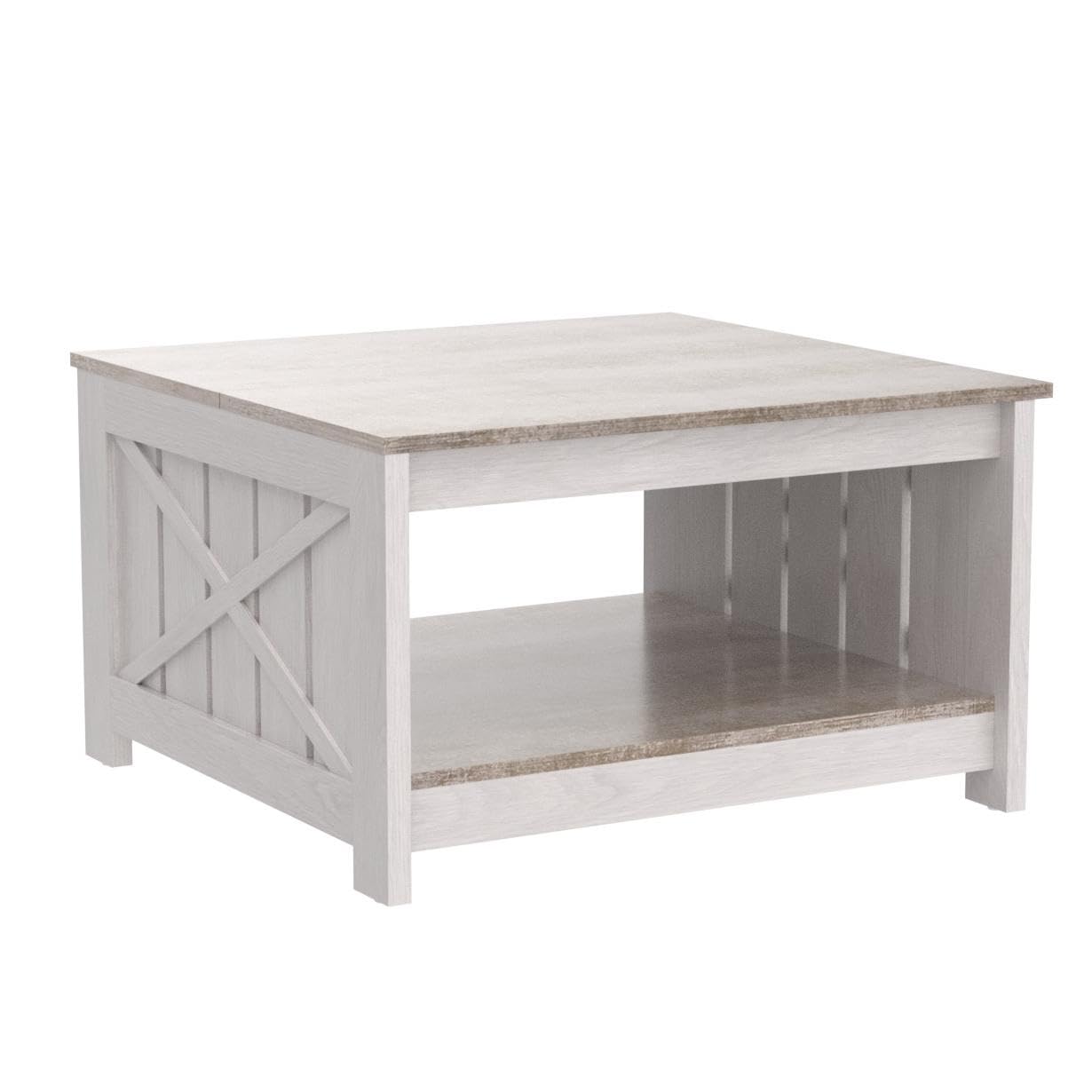 YITAHOME Coffee Table Farmhouse Coffee Table with Storage Rustic Wood Cocktail Table, Square Coffee Tables for Living Meeting Room with Half Open Storage Compartment, Grey Wash