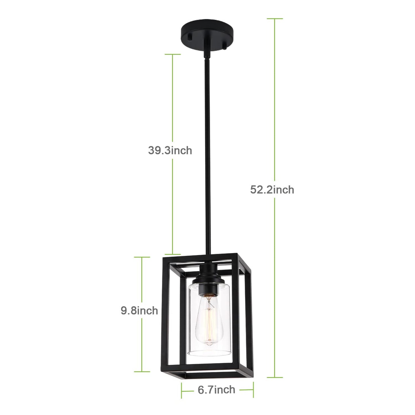 Kitchen Pendant Lighting Over Island, 1-Light Matte Black Farmhouse Pendant Light Fixtures, Rectangle Linear Metal Hanging Lighting Fixture with Clear Glass Shade for Dining Room Entryway Hallway