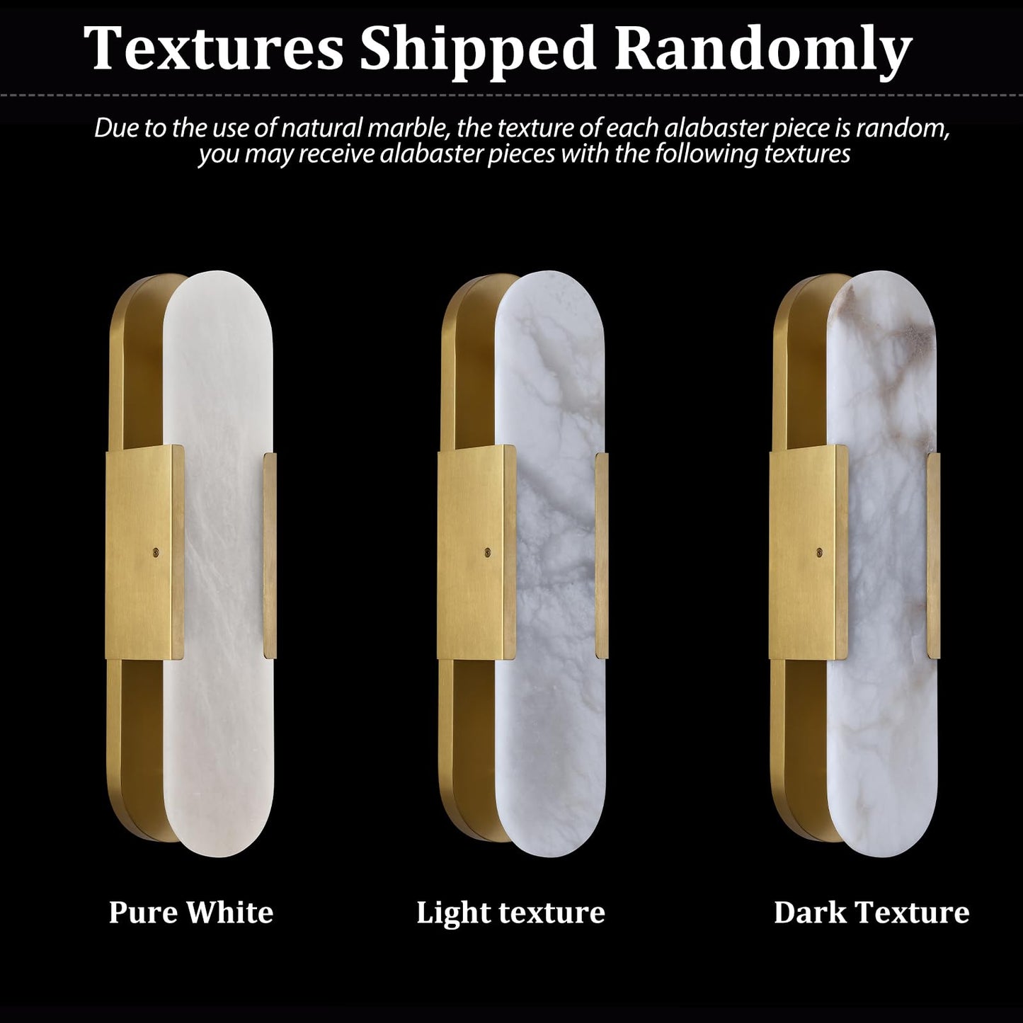 Sucelating 19.7 in Brass Alabaster Wall Sconces, Natural Marble Wall Sconces Indoor Alabaster Sconces for Living Room Modern Alabaster Sconces Wall Lighting for Dining Room Stairs Bedroom