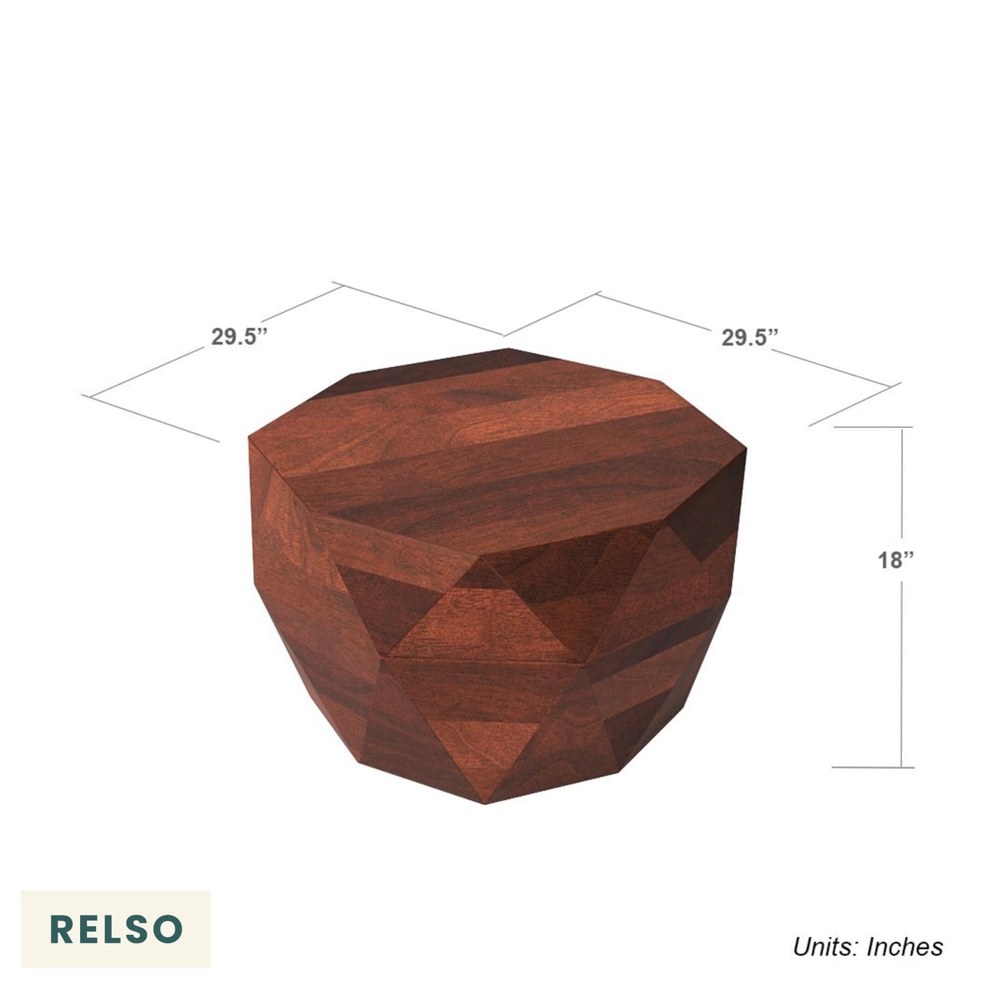 Octavian Coffee Table -Solid Wood Round Drum Center Table for Living Room with Geometric Faceted Design - Walnut Finish Center Table, Modern Decor, Farmhouse Coffee Table - No Assembly Required