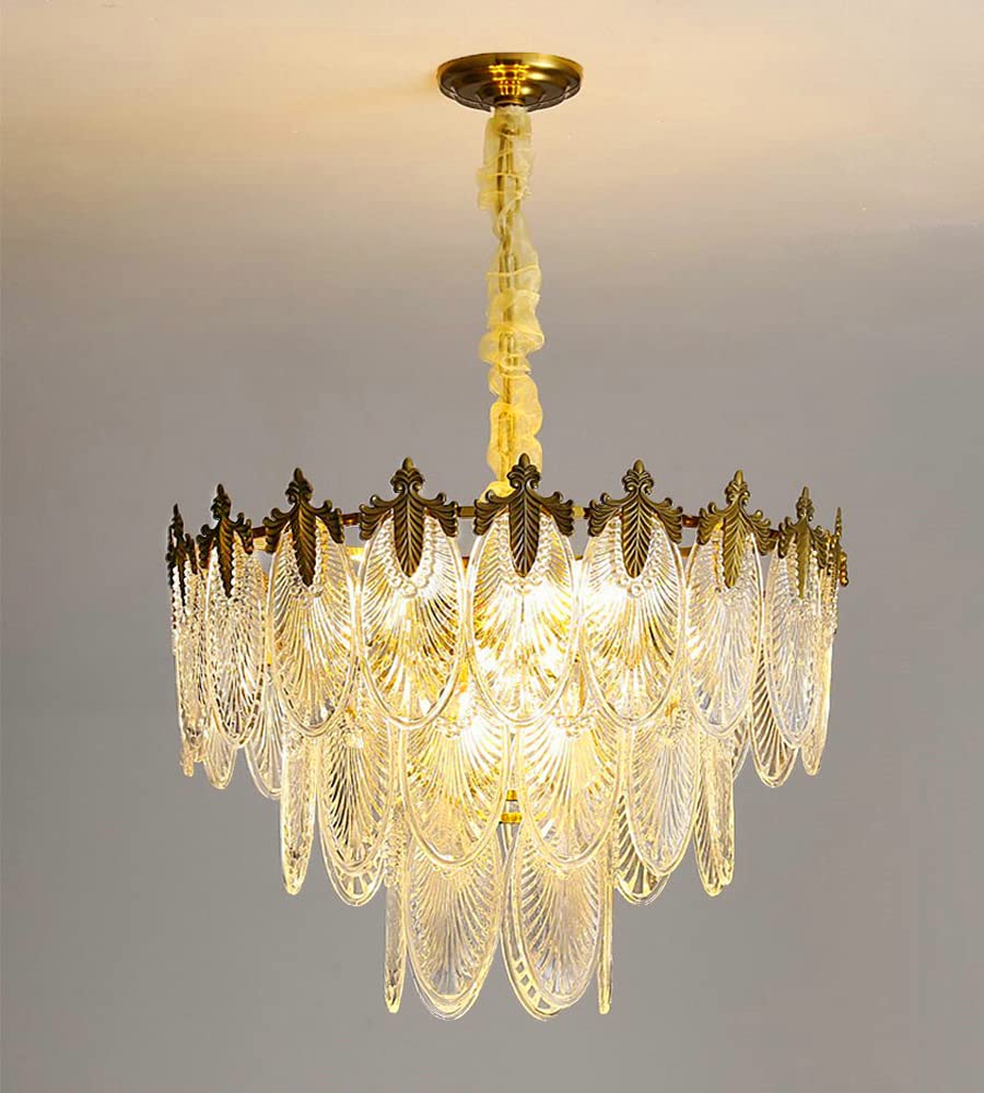 A Million Modern Pendant Chandelier, 8-Light Round 24" LED Ceiling Light, 3-Tier Crystal Hanging Clear Lampshade Lighting Fixture for Dinning Rooms Living Room (Gold)
