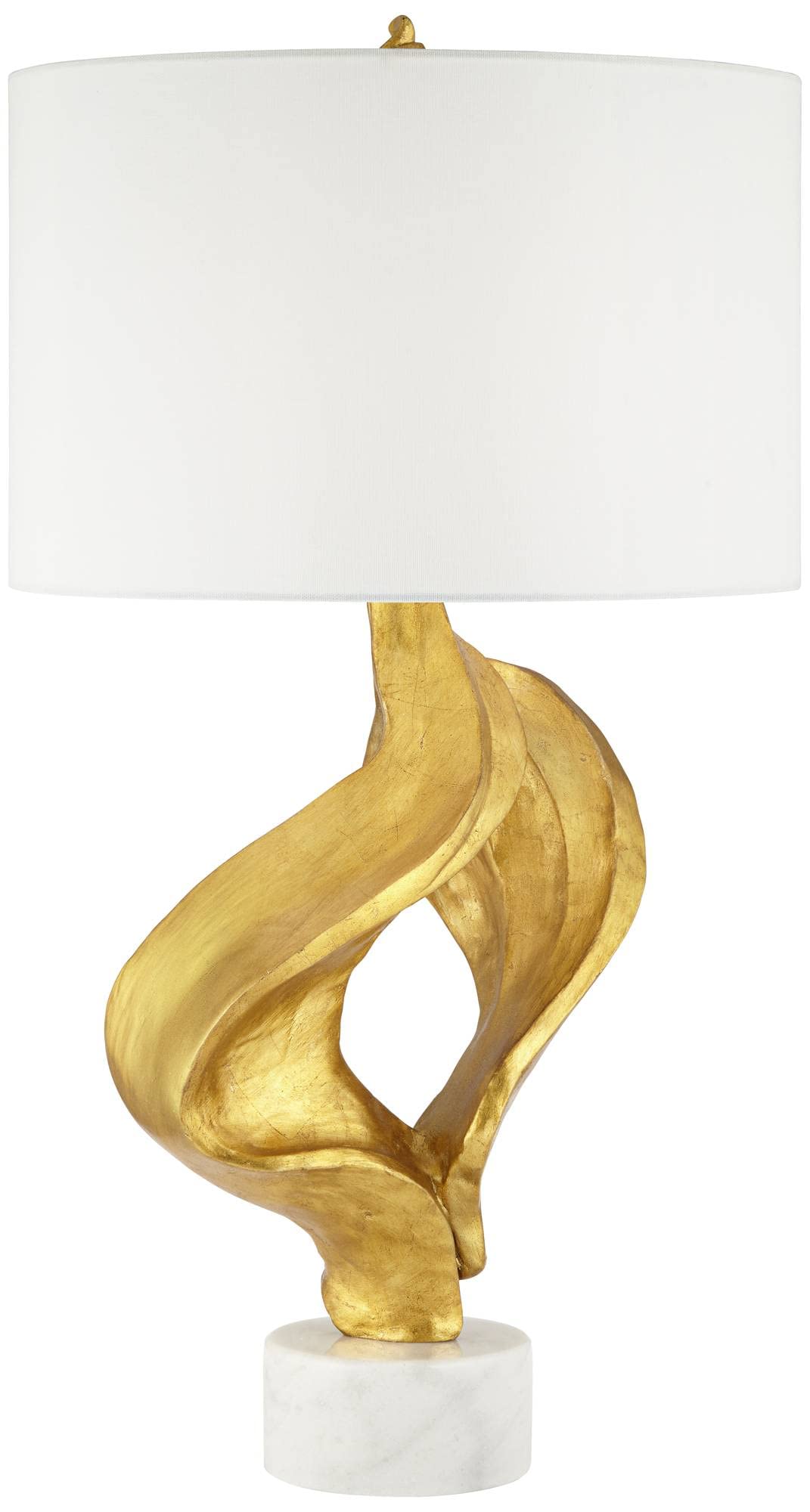 Possini Euro Design Hera Modern Glam Luxury Table Lamp Decor 31" Tall Sculptural Gold Leaf White Fabric Drum Shade Marble Base for Living Room Bedroom House Bedside Nightstand Home Office Entryway