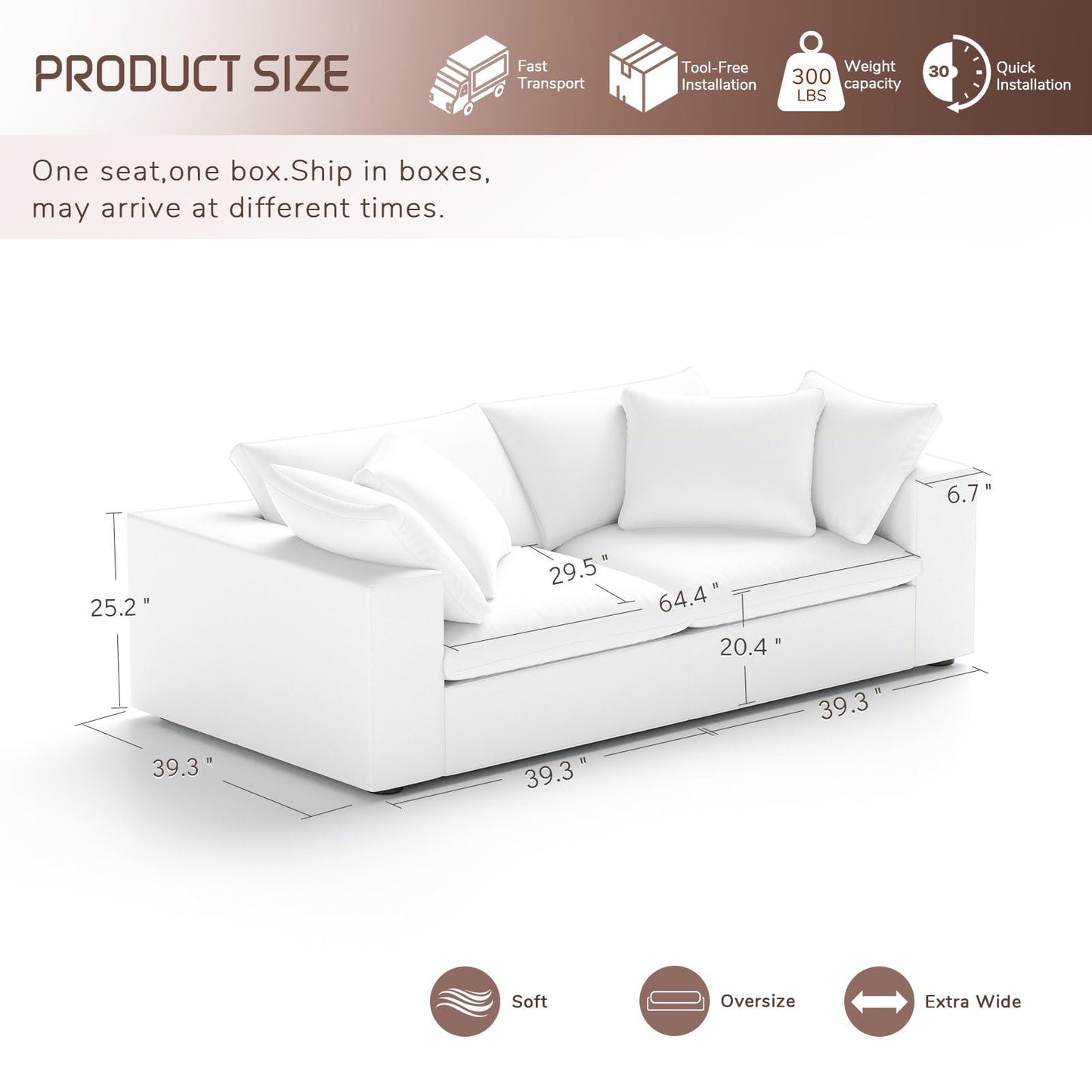 Intuition Decor Cloud Modular Sectional Sofa, 2 Seat Down Filled Sofa 78.6" Minimalist Sofa,Cover Washable and Replaceable Couches for Living Room,Sectional Sofa Deep Seat White
