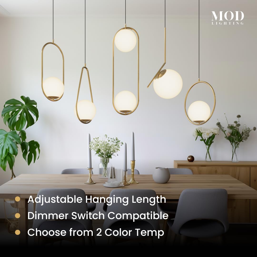 š š¢š ššššš§šš”š Jewels & Pearls | Modern Gold Pendant Light Fixtures, Hanging Globe Pendant Lights for Kitchen Island Lighting, Dimmable LED Bulb Included, 1 Pack (Gold | Warm White | Oval)
