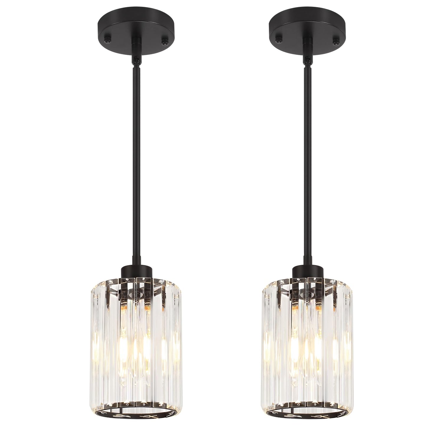ZSMIHDOH 2 Pack Black Pendant Light, Modern Crystal Pendant Lights Kitchen Island Lighting, Hanging Light Fixtures Mini Chandelier Pendant Lights for Island Dining Room Hallway Bedroom