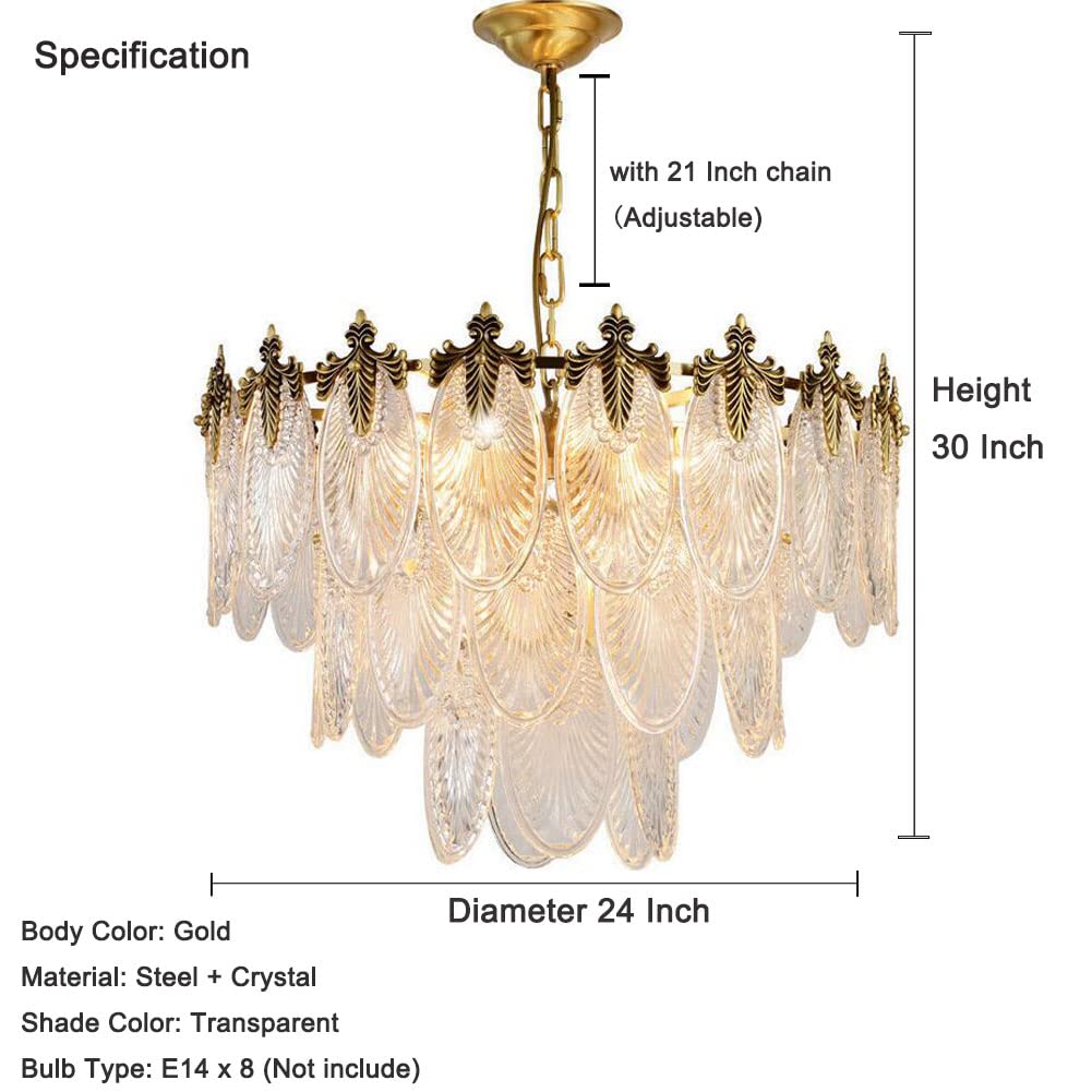 A Million Modern Pendant Chandelier, 8-Light Round 24" LED Ceiling Light, 3-Tier Crystal Hanging Clear Lampshade Lighting Fixture for Dinning Rooms Living Room (Gold)