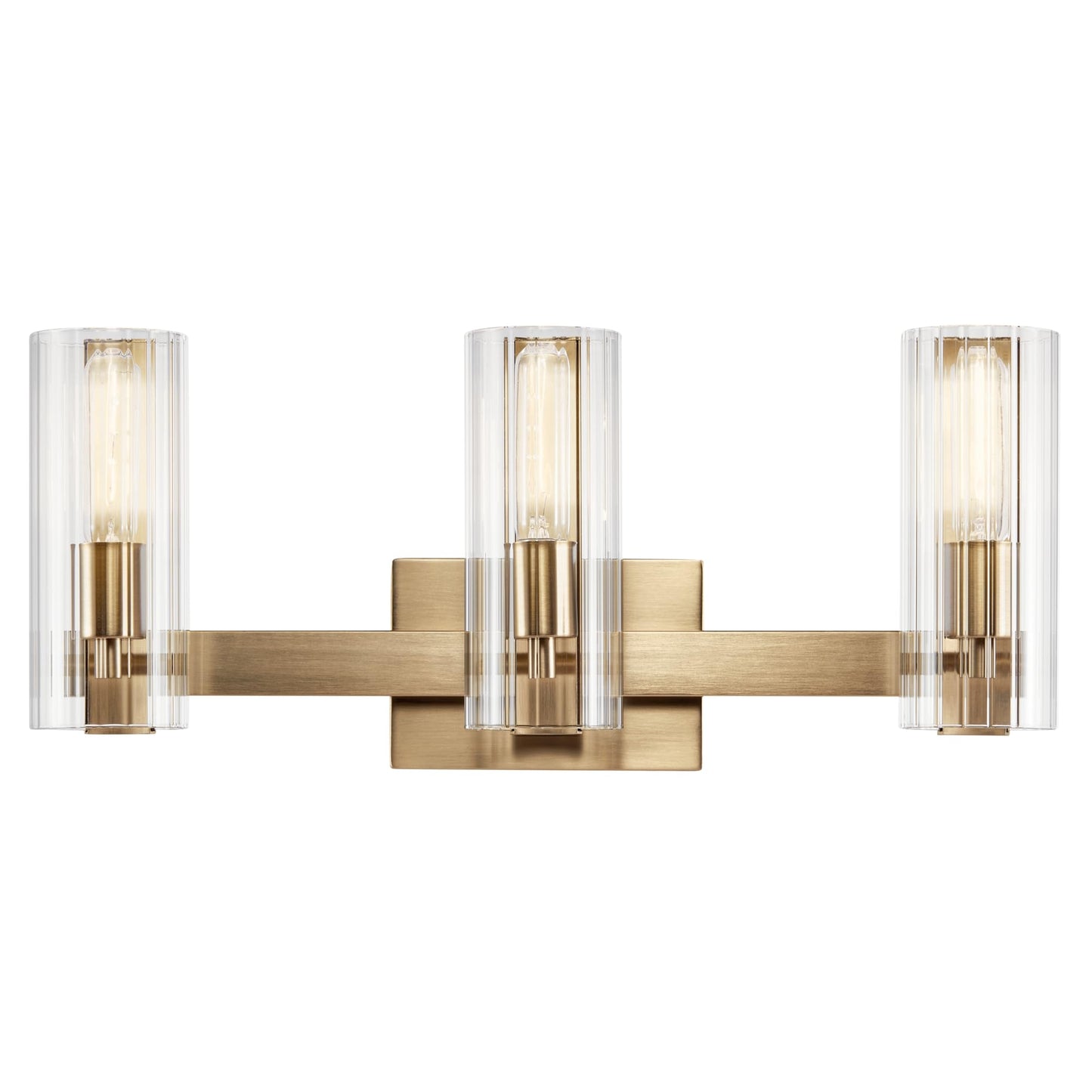KICHLER Jemsa 3 Light Vanity, Modern Light with Clear Fluted Glass in Champagne Bronze for Bathroom or Powder Room (9.75" x 22.75"), 55168CPZ