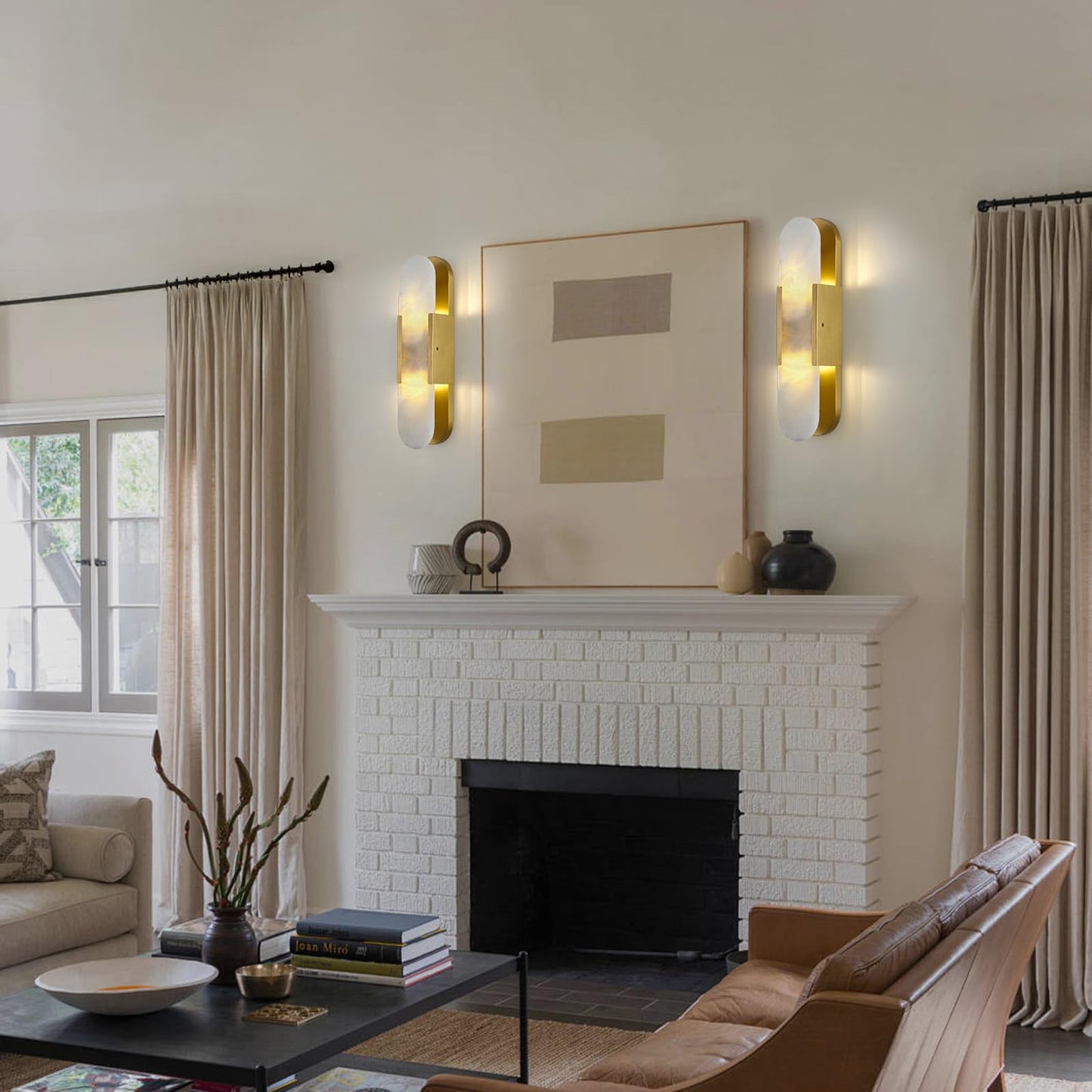 Sucelating 19.7 in Brass Alabaster Wall Sconces, Natural Marble Wall Sconces Indoor Alabaster Sconces for Living Room Modern Alabaster Sconces Wall Lighting for Dining Room Stairs Bedroom
