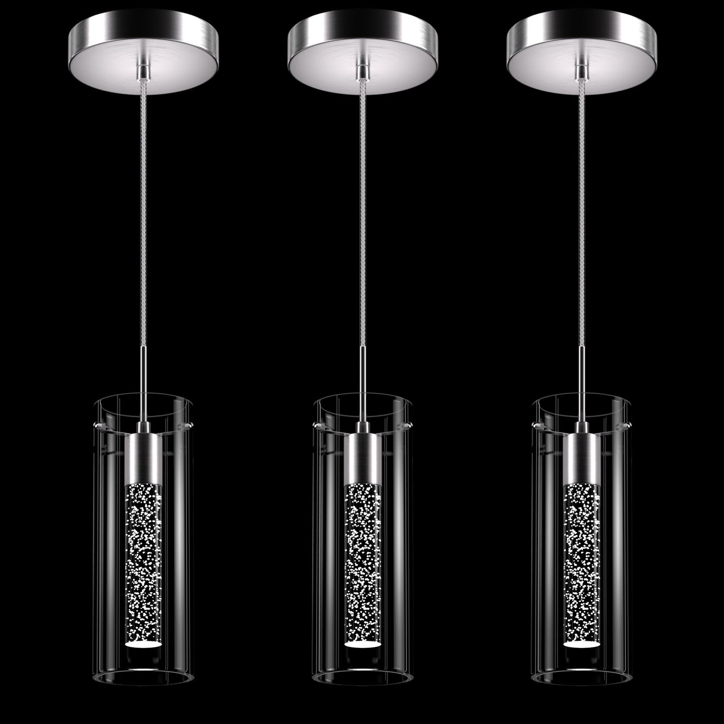 Esfos Pendant Ceiling Light Fixture, LED Kitchen Lighting Crystal Pendant Lights Kitchen Island, 1-Light Integrated Kitchen Hanging Light Fixture Modern Island Light with Bubble Glass Three Pack
