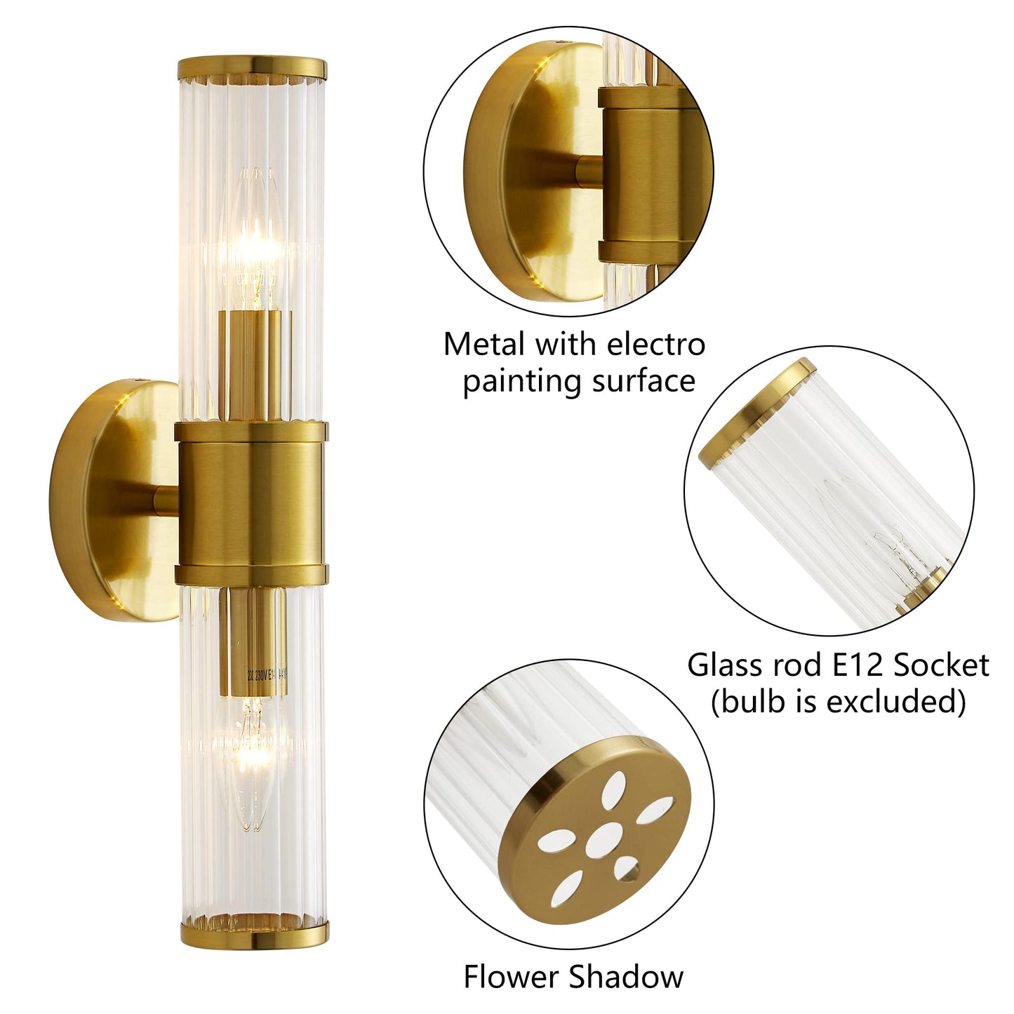 Linour Wall Sconces Set of Two Gold Morden Wall Lamp for Bathroom Living Room Vanity Lights Fixture (Without Bulbs)