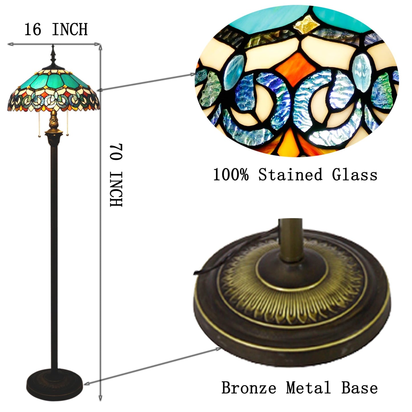 ZJART Tiffany Floor Lamp Stained Glass Lamp Standing Reading Light 16x16x70 Inch for Living Room (Blue Jewelry Baroque Style)