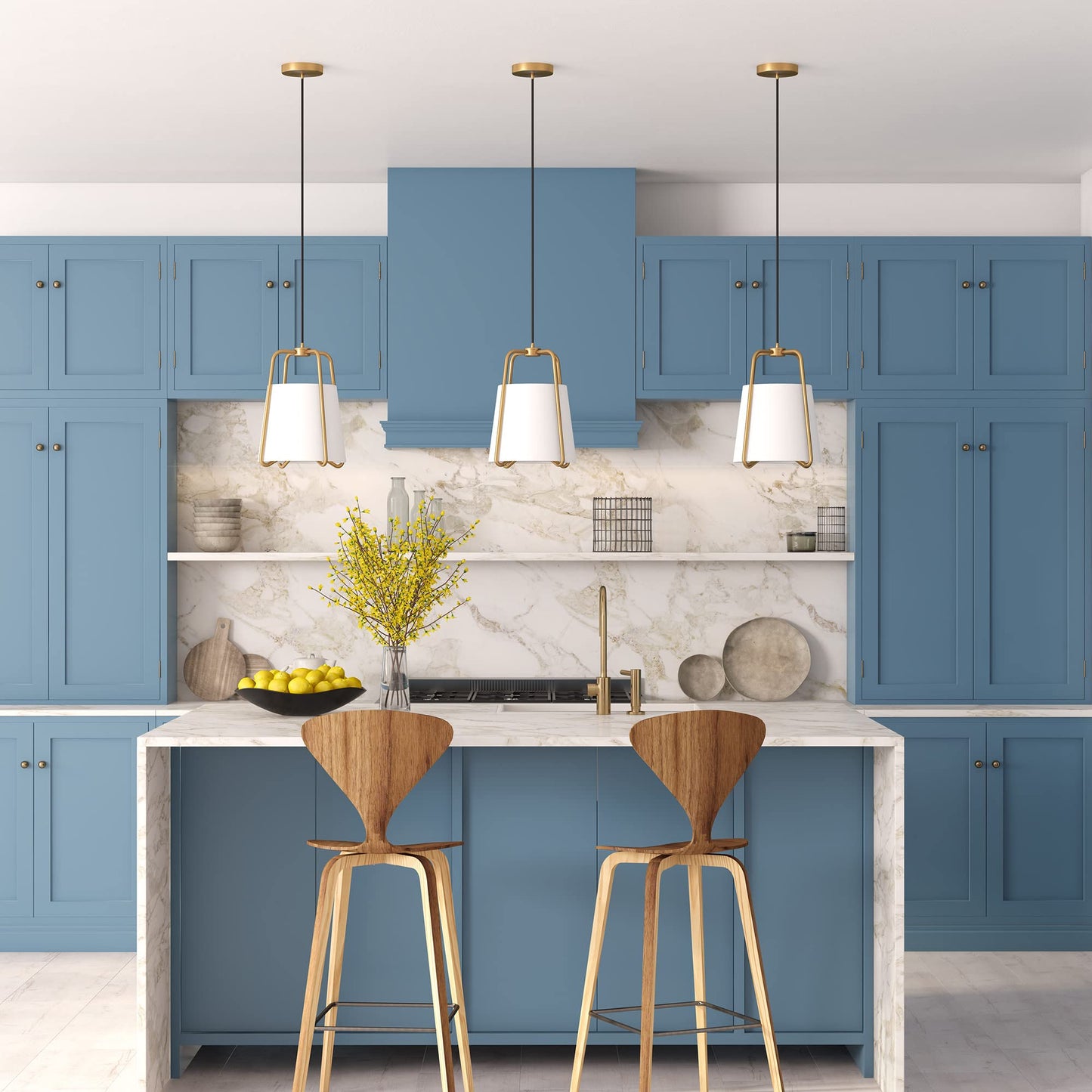 Marduk 11" Wide Pendant with Fabric Shade in Brass/White