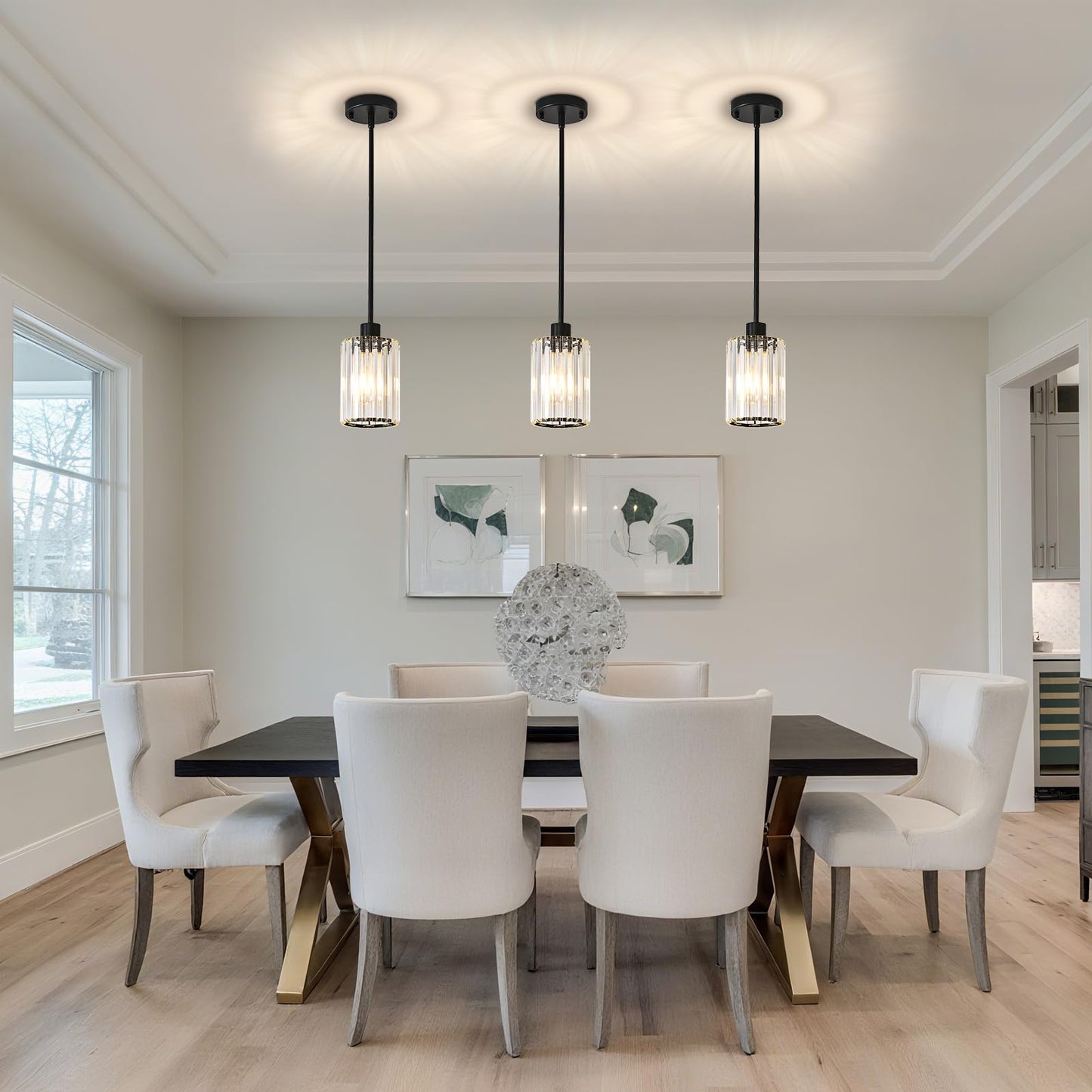 GZJunYo Black Pendant Light Fixtures, 3 Pack Modern Mini Crystal Kitchen Pendant Lighting Over Island, 1-Light Pendant Lights for Kitchen Island, Dining Room, Hallway, Foyer, Entryways