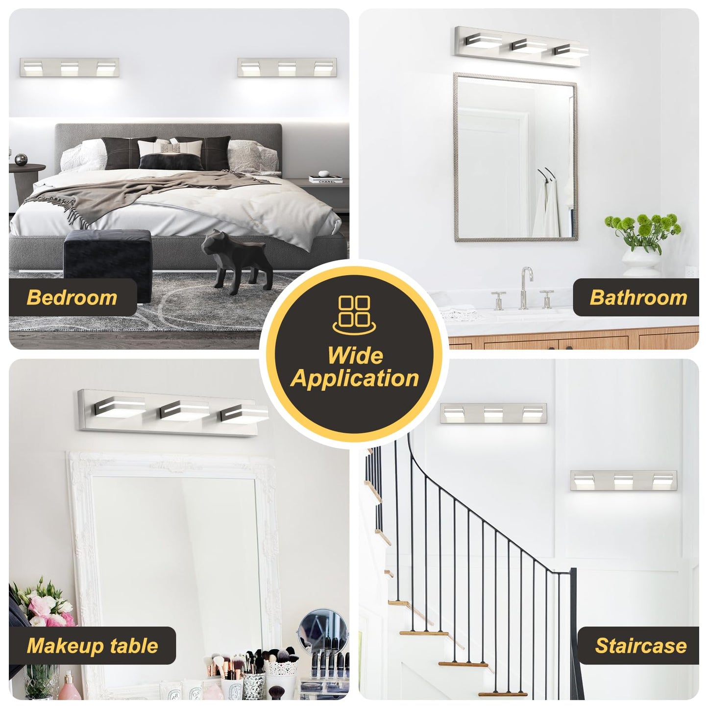 OKELI 3 Light Bathroom Vanity Light Brushed Nickel Modern 24W LED Dimmable Vanity Light Over Mirror 350° Adjustable Lamp Head Cold White 6000K ETL Listed 22Inch