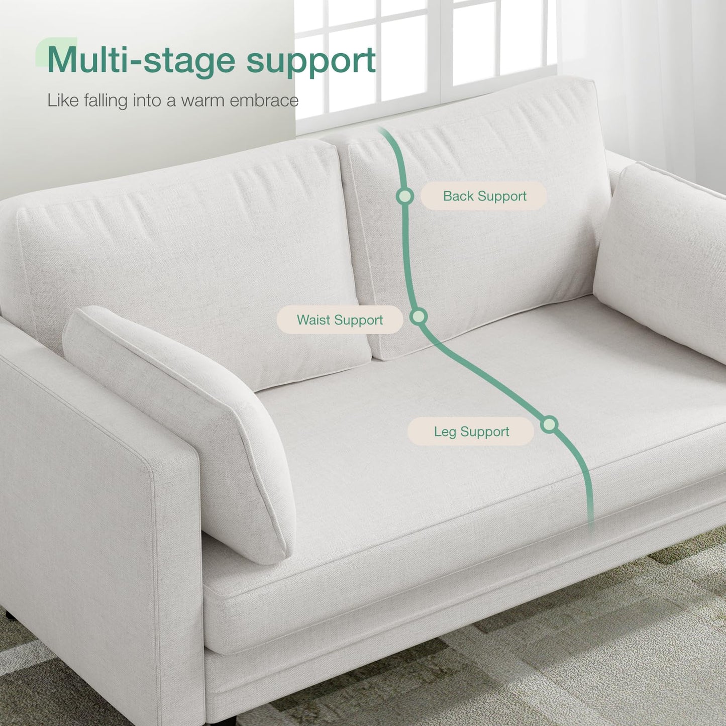 Novilla 66" Fabric Loveseat Sofa, 700 LBS Weight Capacity, Simple Assembly Required, Fabric Couch for Living Room, Bedroom, Home Office, Cream Couch