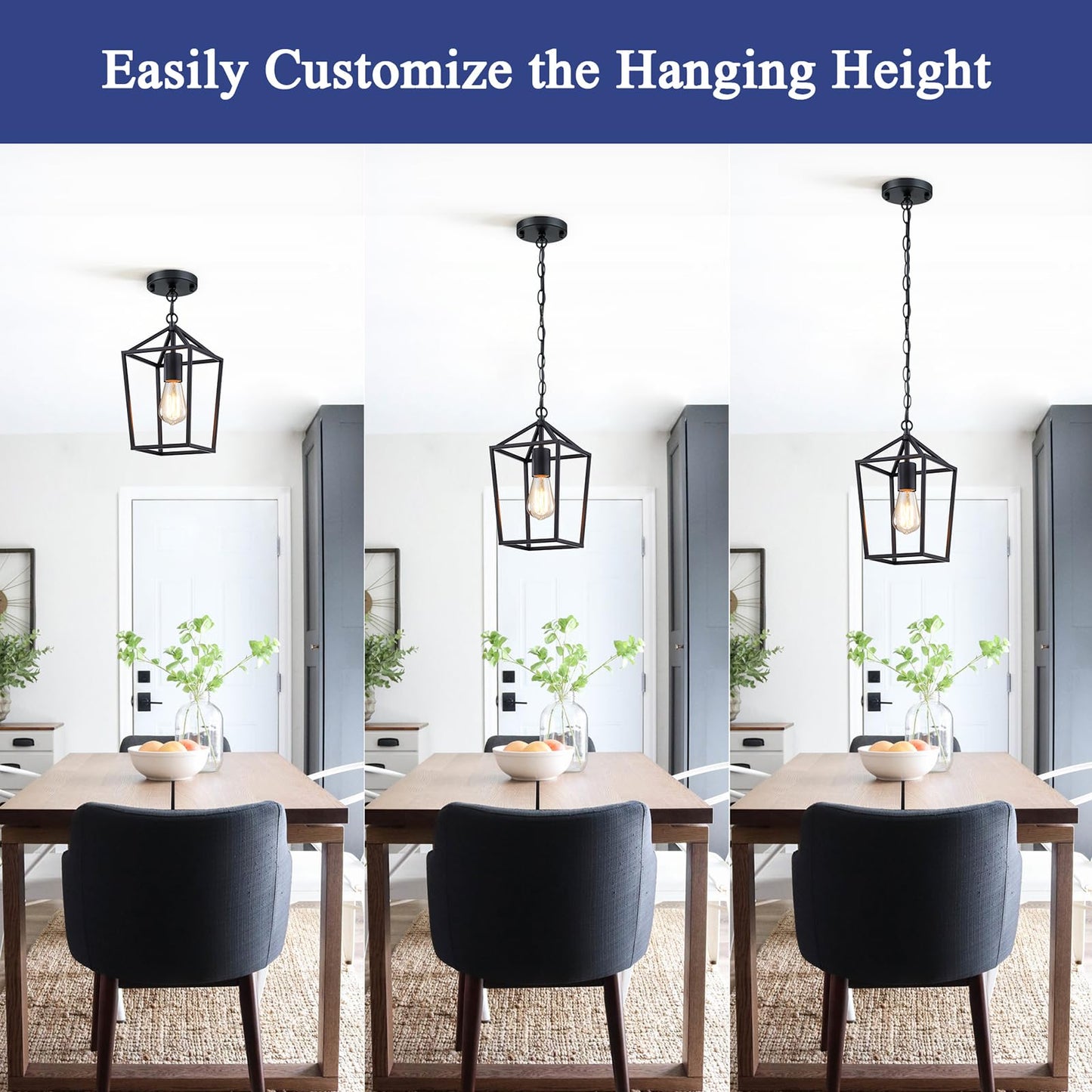 Sheetea 2-Pack Farmhouse Pendant Lights Kitchen Island, Black Pendant Light Fixtures Hanging Lamp for Dining Room, Modern Kitchen Pendant Lighting Over Island, Metal Cage Design