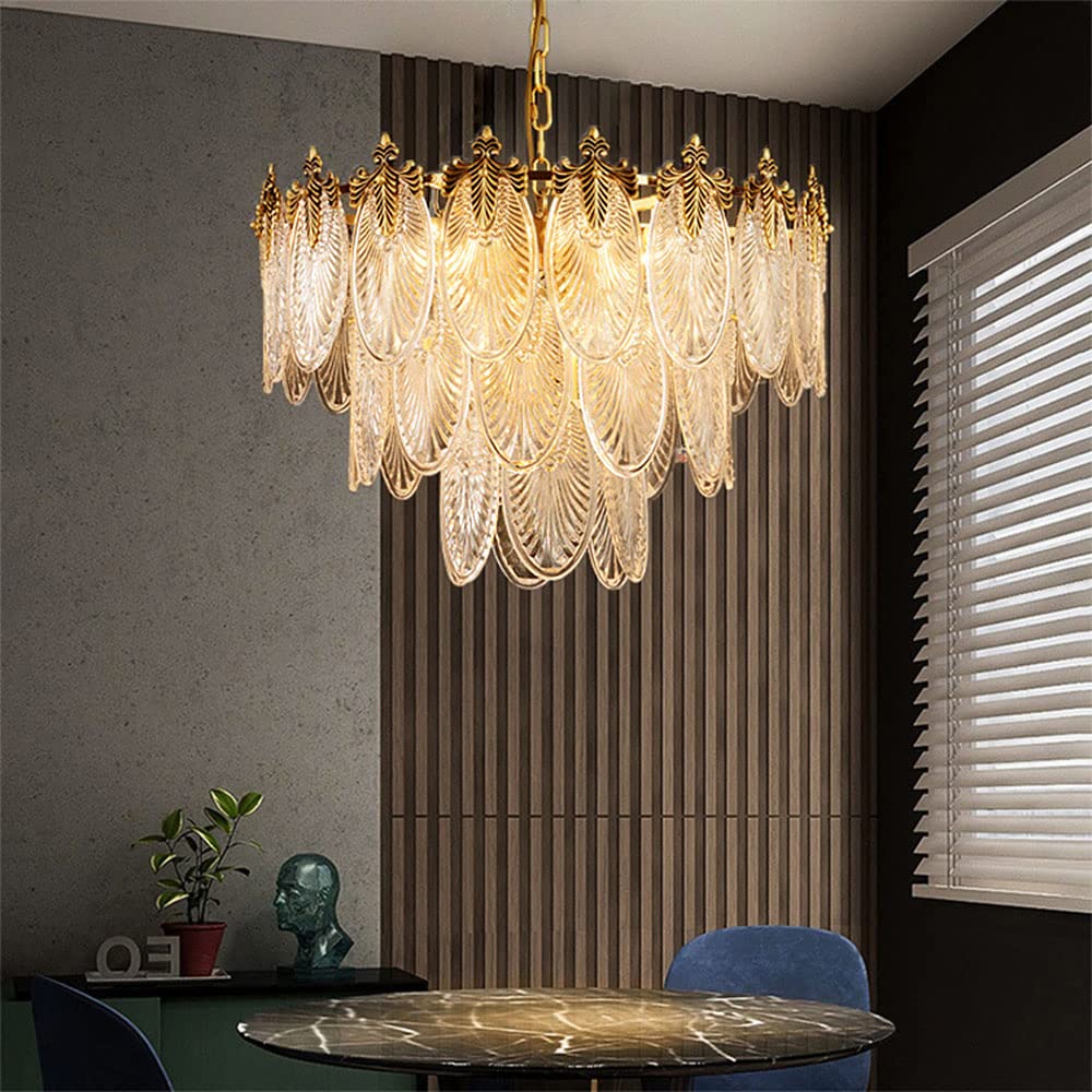 A Million Modern Pendant Chandelier, 8-Light Round 24" LED Ceiling Light, 3-Tier Crystal Hanging Clear Lampshade Lighting Fixture for Dinning Rooms Living Room (Gold)