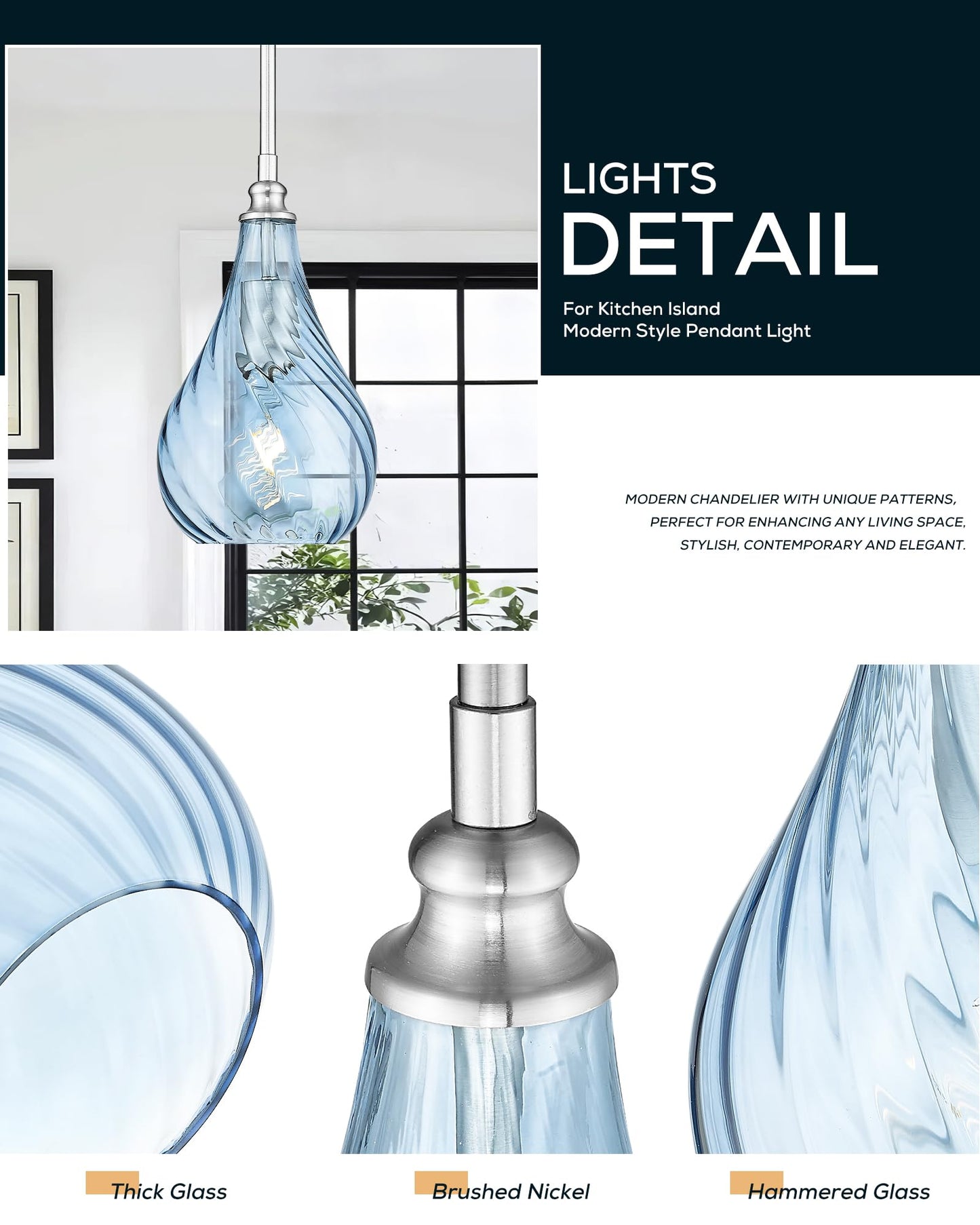 TENGXIN 2 Pack Kitchen Pendant Lighting Over Island 6 Inch,Hanging Pendants Light,Brushed Gold Finished Striped Glass Pendant Light,Farmhouse Pendant Light for Dining Room,Bedroom