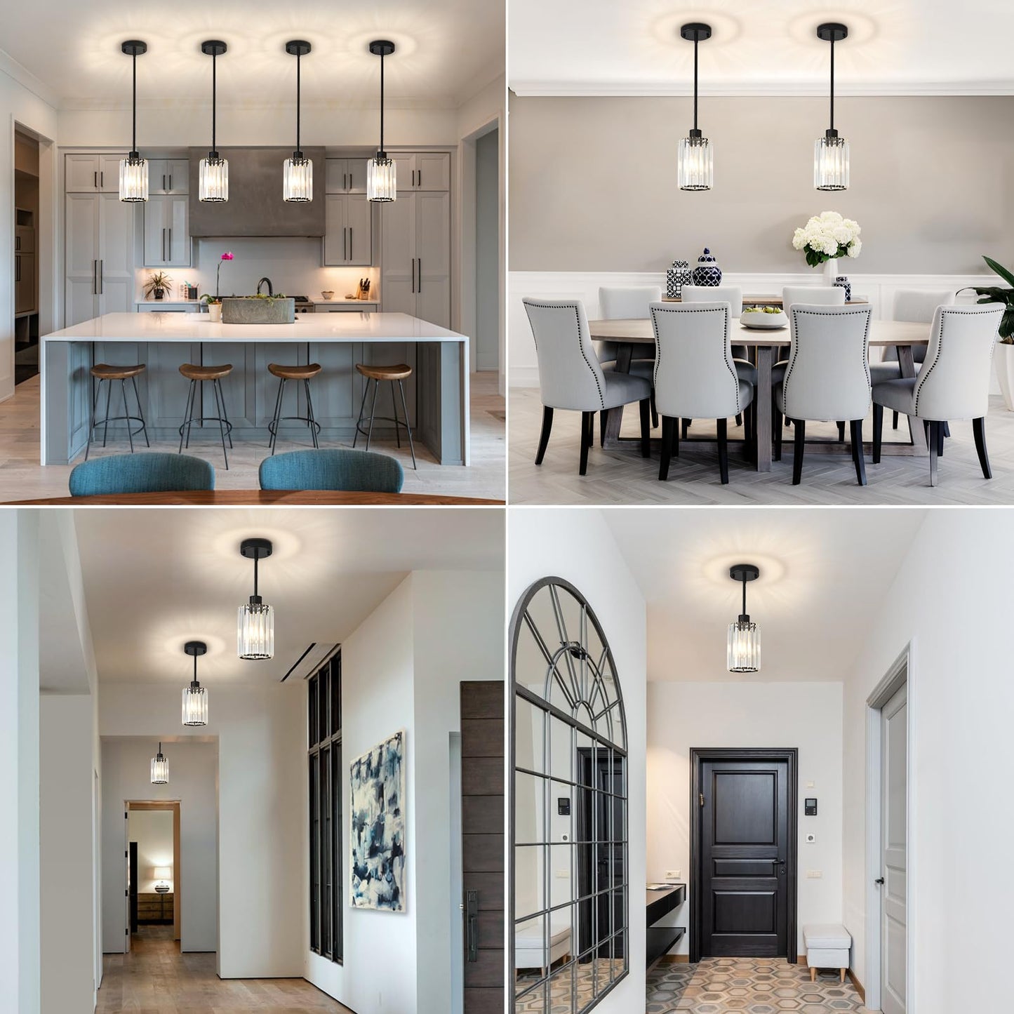 GZJunYo Black Pendant Light Fixtures, 3 Pack Modern Mini Crystal Kitchen Pendant Lighting Over Island, 1-Light Pendant Lights for Kitchen Island, Dining Room, Hallway, Foyer, Entryways