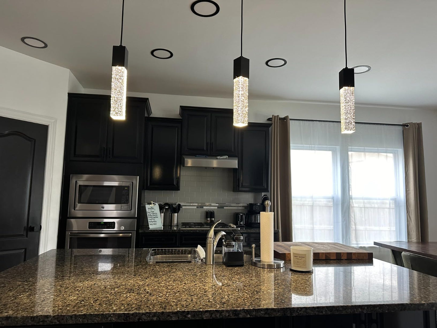 SEENMING HOUSE Mini Integrated Hanging Crystal Kitchen Island Modern Concise Pendant Ceiling Light Fixture,for Kitchen Island Dining Room Bedroom Hallway(Black, 3 Pack)