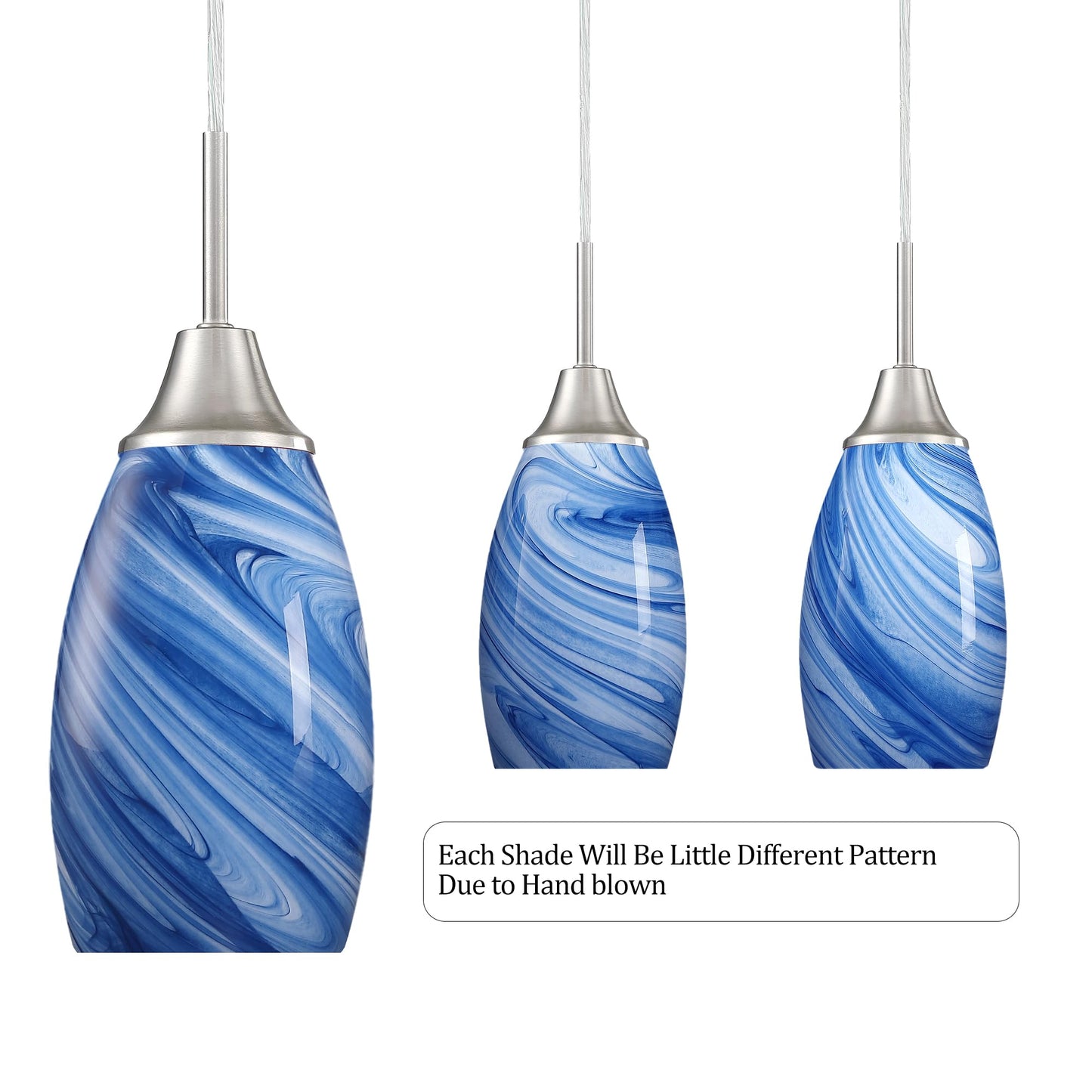 Viinew Glass Pendant Light with Handblown Dark Blue Marble Art Glass Shade Ceiling Light 3-Pack Mini Hanging Pendant Light for Kitchen Island,Dining Room,Living,Foyer,Hallway