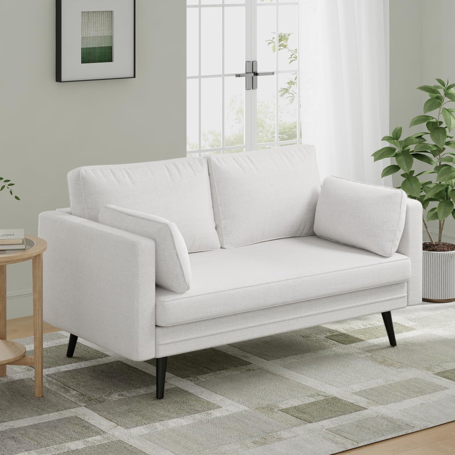 Novilla 66" Fabric Loveseat Sofa, 700 LBS Weight Capacity, Simple Assembly Required, Fabric Couch for Living Room, Bedroom, Home Office, Cream Couch