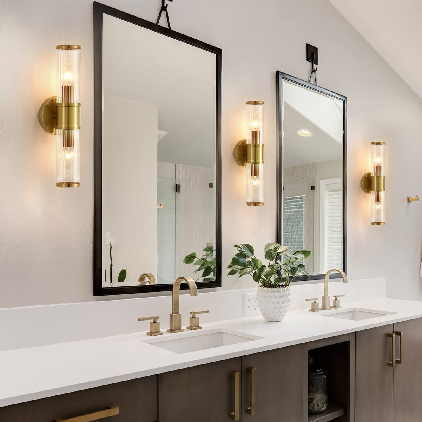 Linour Wall Sconces Set of Two Gold Morden Wall Lamp for Bathroom Living Room Vanity Lights Fixture (Without Bulbs)