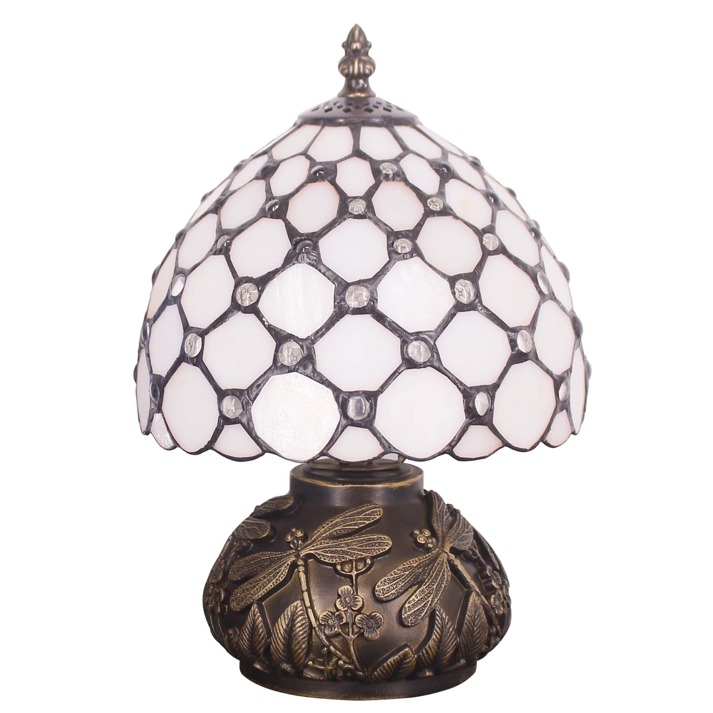 Small Tiffany Lamp Mini Stained Glass Table Lamp Cream Pearl Beads Style Mushroom Desk Light Memory Sympathy Lamp 8X11 Inch