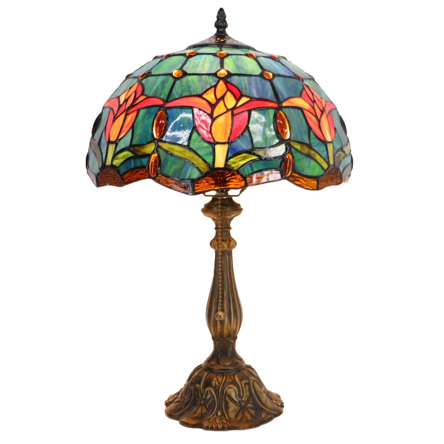 LXHCYOU Tiffany Lamp Stained Glass Table Lamp Bedside Reading Light W12H19 Inches (Tulip Style)