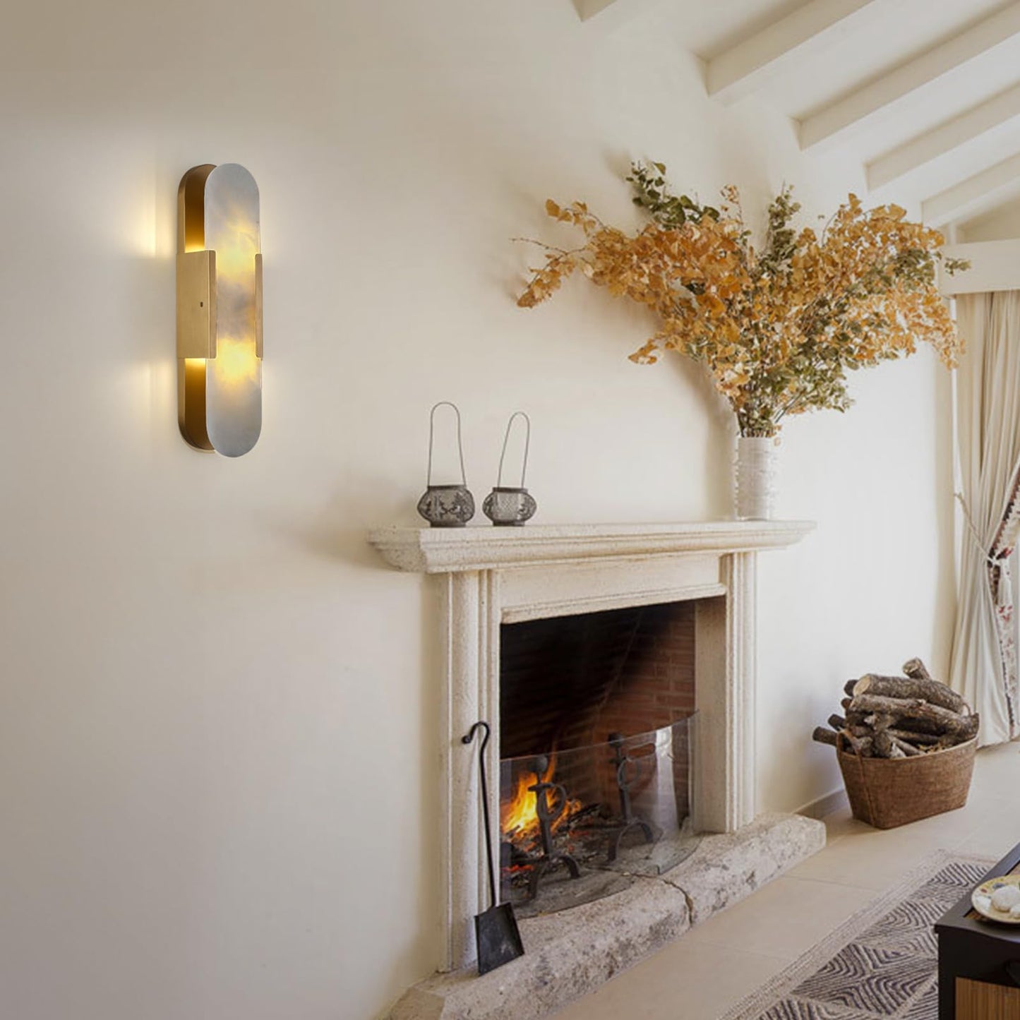 Sucelating 19.7 in Brass Alabaster Wall Sconces, Natural Marble Wall Sconces Indoor Alabaster Sconces for Living Room Modern Alabaster Sconces Wall Lighting for Dining Room Stairs Bedroom