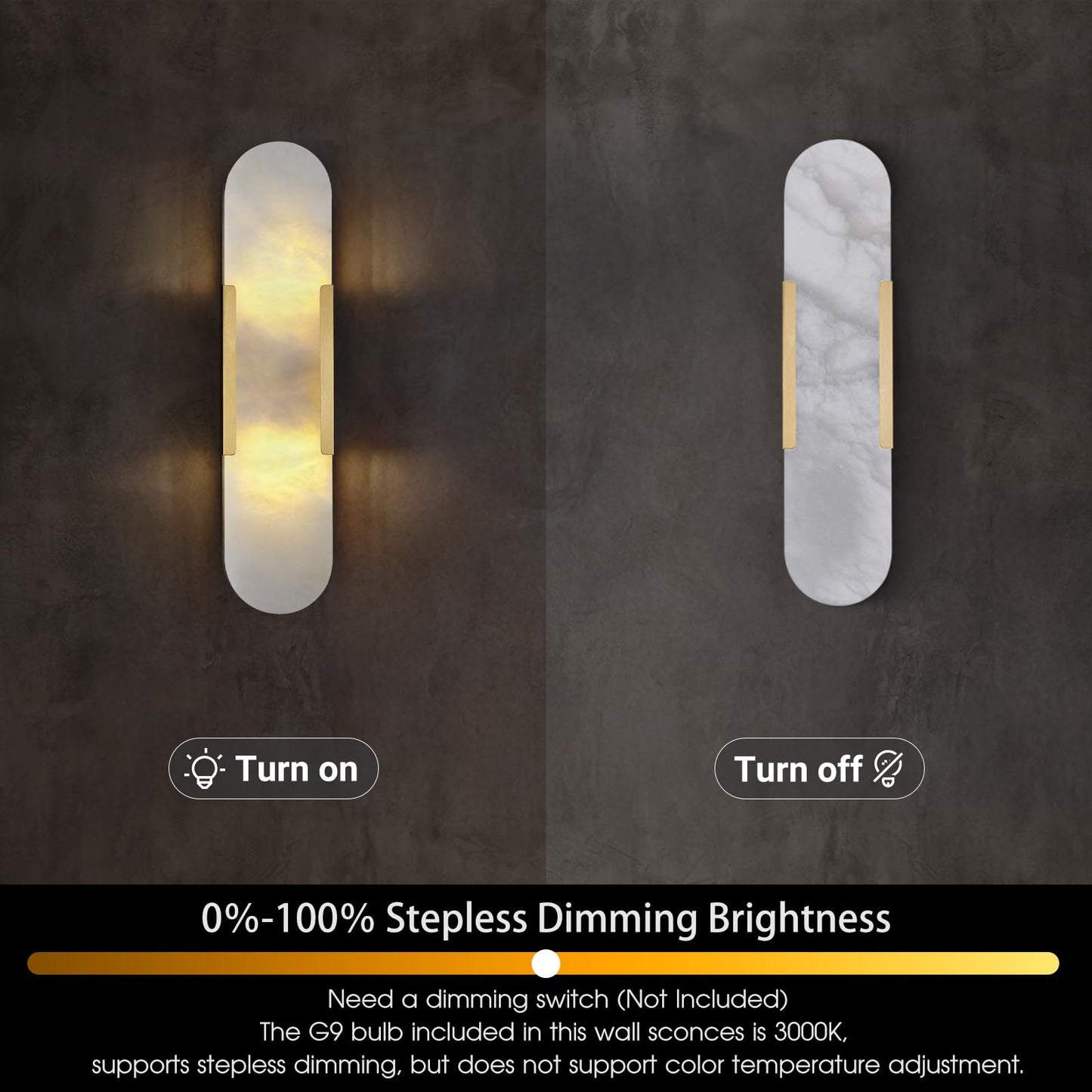 Sucelating 19.7 in Brass Alabaster Wall Sconces, Natural Marble Wall Sconces Indoor Alabaster Sconces for Living Room Modern Alabaster Sconces Wall Lighting for Dining Room Stairs Bedroom