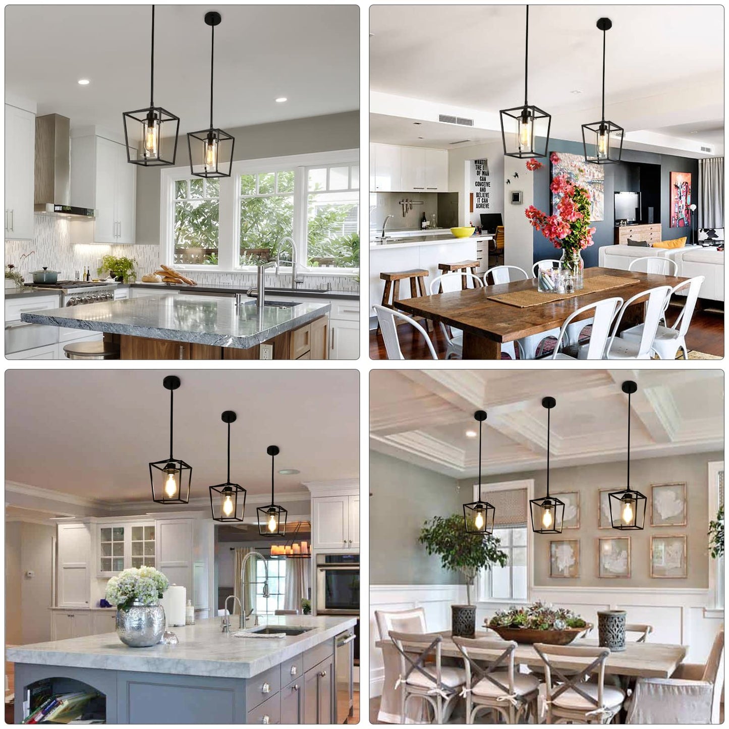 1-Light Black Pendant Light Fixture Farmhouse Iron Cage Metal Pendant Light Lantern Hanging Light Fixtures with Clear Glass Shade for Kitchen Island, Entryway, Dining Room, Hallway 5.9*5.9*8.27IN