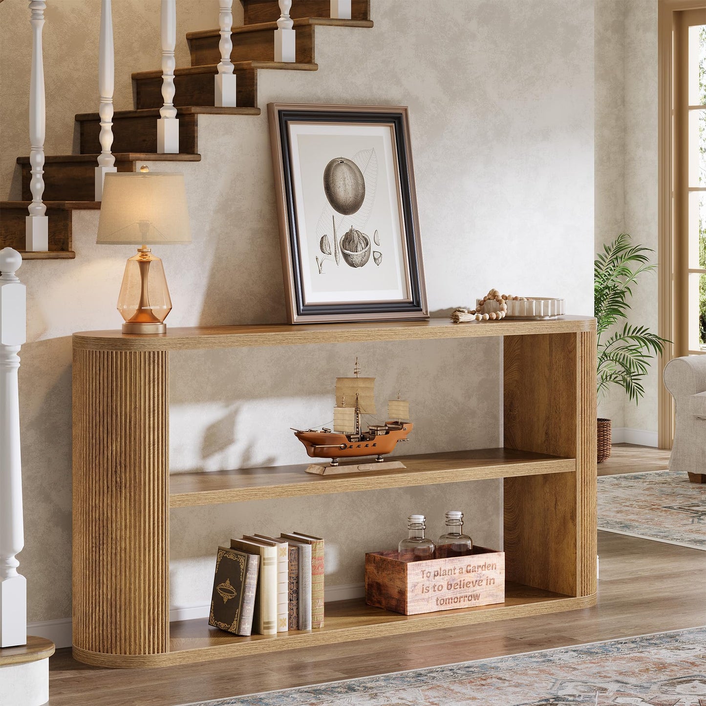 Tribesigns 63-Inch Console Table, Farmhouse Entryway Table with 3-Tier Open Shelf, Narrow Wooden Behind The Couch for Entryway, Living Room, Hallway