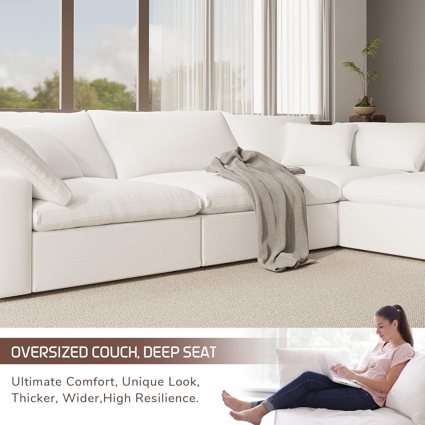 Intuition Decor Cloud Modular Sectional Sofa, 2 Seat Down Filled Sofa 78.6" Minimalist Sofa,Cover Washable and Replaceable Couches for Living Room,Sectional Sofa Deep Seat White